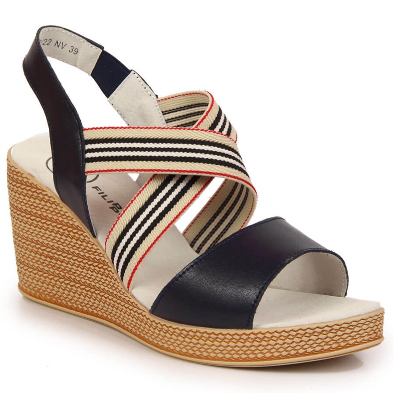 Sandali da donna in pelle su zeppa blu navy Filippo
