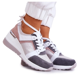 S.Barski Scarpe Sportive in Pelle Sneakers Zeppa Argento-Grigio Elissa bianca rosa d'argento
