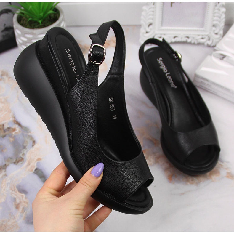 Sandali neri da donna con zeppa Sergio Leone nero