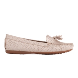 Marco Shoes Mocassino Ballerina in pelle beige e oro d'oro