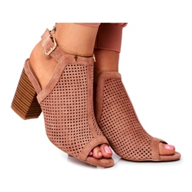 FB1 Stivali Openwork Donna Peep Toe Pink Paradise marrone