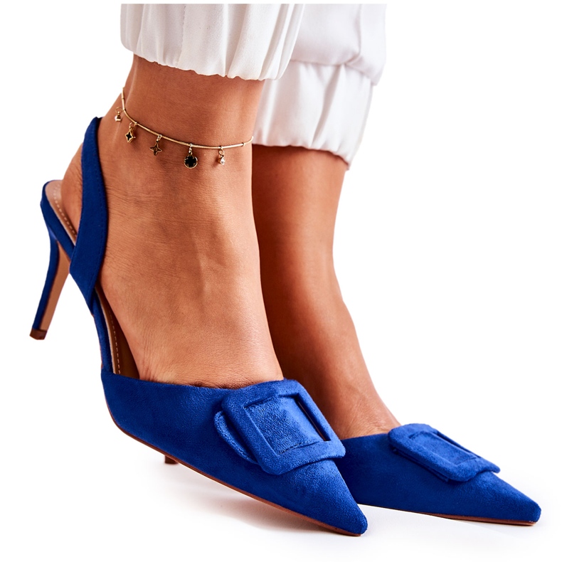 PS1 Tacchi Alti In Pelle Scamosciata Con Punta In Spitz Emberly Blu Scuro