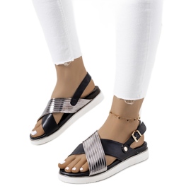Sandali neri con inserto in Mirto metallizzato nero argento
