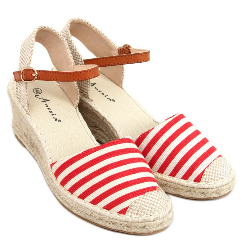 Espadrillas a righe rosse Irma beige rosso