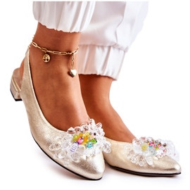 PA2 Ballerine In Pelle Su Tacchi Alti Con Ornamento Dorato Elena d'oro