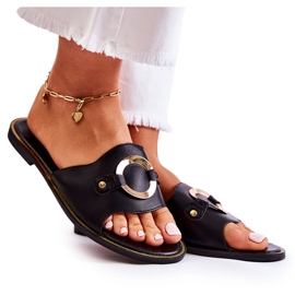 Vinceza Pantofole da donna in pelle con ornamento Marinell nero