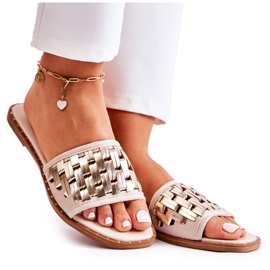 S.Barski Pantofole In Pelle Da Donna Su Un Tacco Piatto Beige Hollis