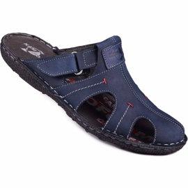 Kampol Ciabatte da uomo in pelle 217 / 22KAM blu navy