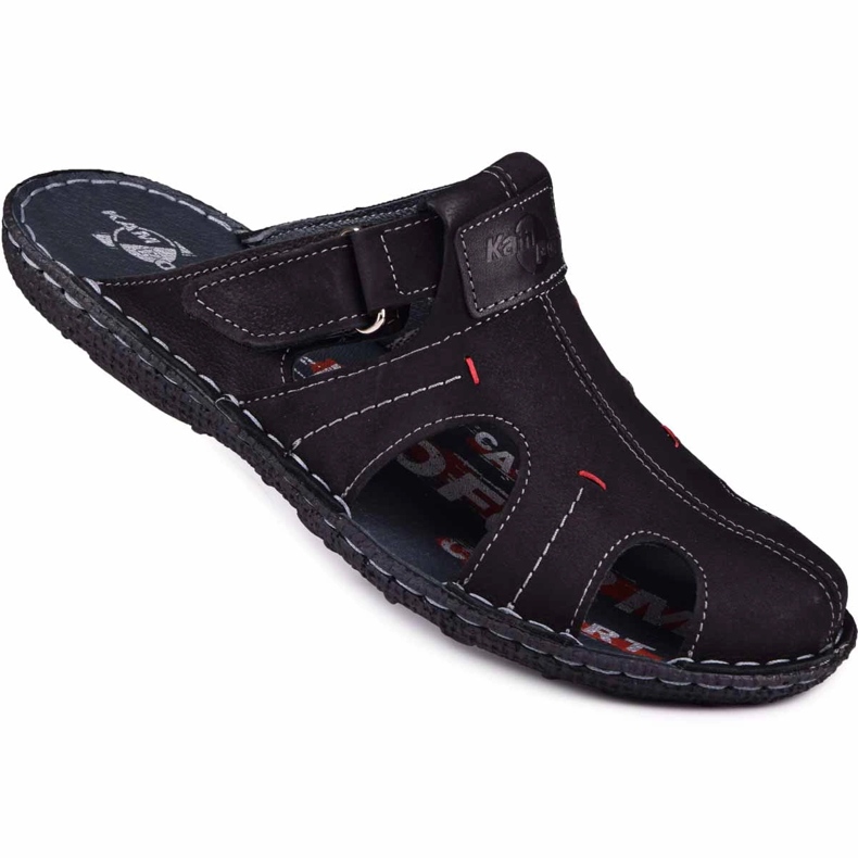 Kampol Ciabatte da uomo in pelle 217/22KAM nere nero