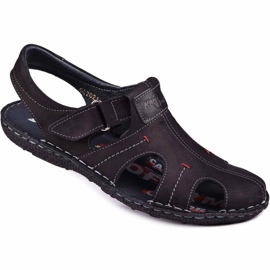 Kampol Sandali da uomo in pelle 218/61KAM neri nero