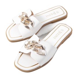 Eleganti ciabatte bianche con catena Mary bianco