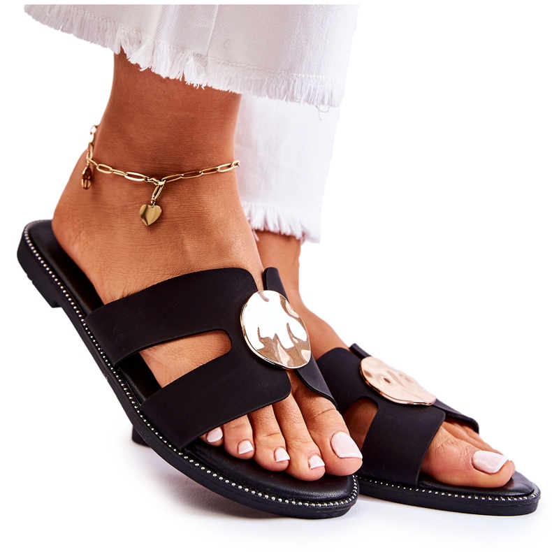 FJ1 Comode pantofole da donna con ornamento Leila nero