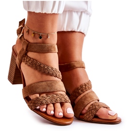 PE1 Sandali da donna in pelle scamosciata su un tacco Camel Elora marrone