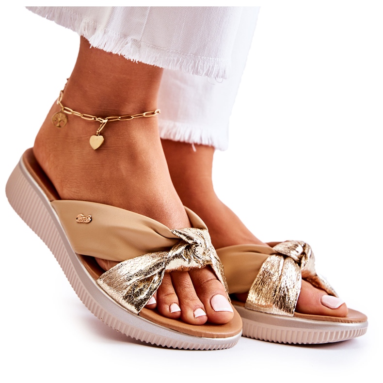 PE1 Comode Pantofole da Donna in Pelle Beige e Oro Neyla d'oro