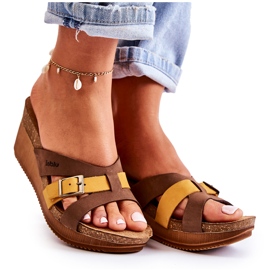 Ciabatte Donna Con Zeppa Inblu EN000024 Marrone-Giallo