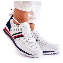 PE1 Scarpe sportive da donna in pelle bianche e blu navy Jane bianco
