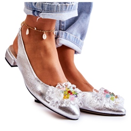 PA2 Ballerine In Pelle Su Tacchi Alti Con Decorazione Elena Argento