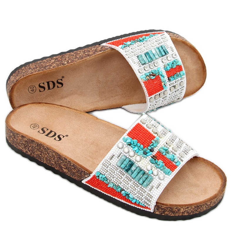 Pantofole Taida White in sughero bianca rosso blu d'argento
