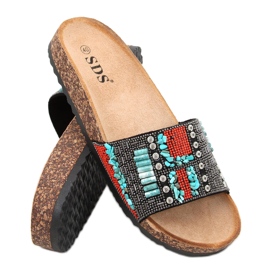Pantofole Taida in sughero nero rosso blu argento multicolore