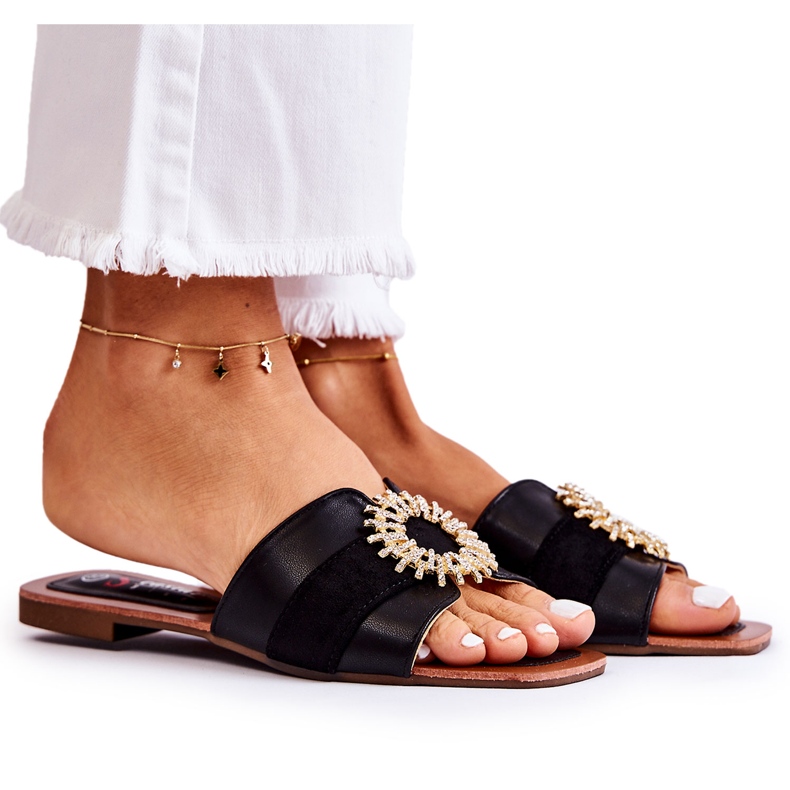 PS1 Comode Pantofole Da Donna Con Ornamento Ginera Nero