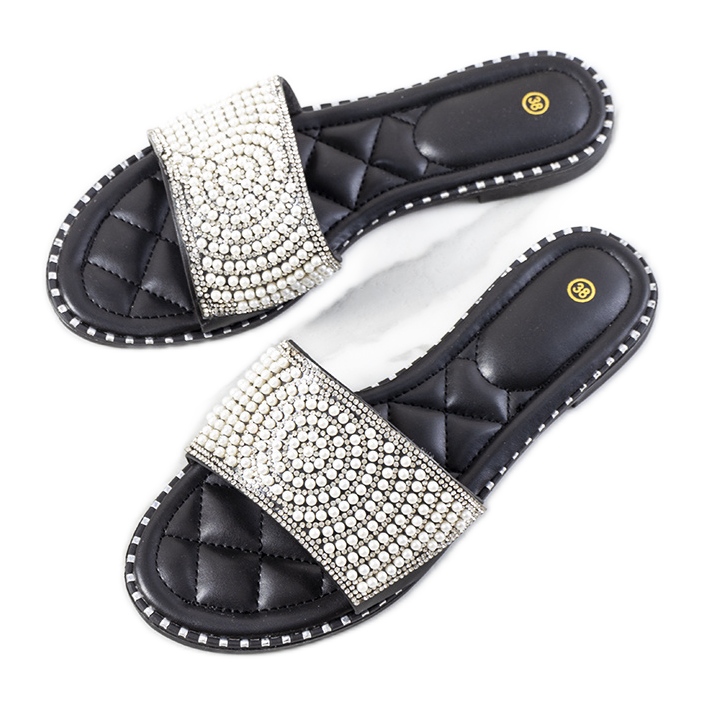 BM Pantofole di perle Kincaid nere bianca nero