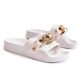 FK1 Ciabatte In Gomma Per Bambini Con Catena Decorativa Suzie Bianche bianco