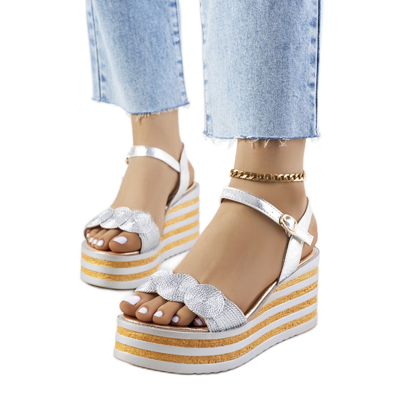 Sandali Hanan con zeppa argento d'argento