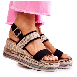 FE1 Sandali con zeppa in pelle scamosciata neri Annabel beige nero