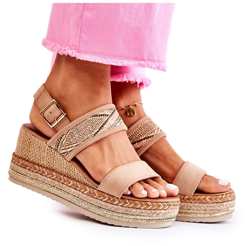 FE1 Sandali con zeppa in camoscio Annabel Beige