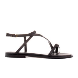 Marco Shoes Sandali in pelle con fondo piatto nero