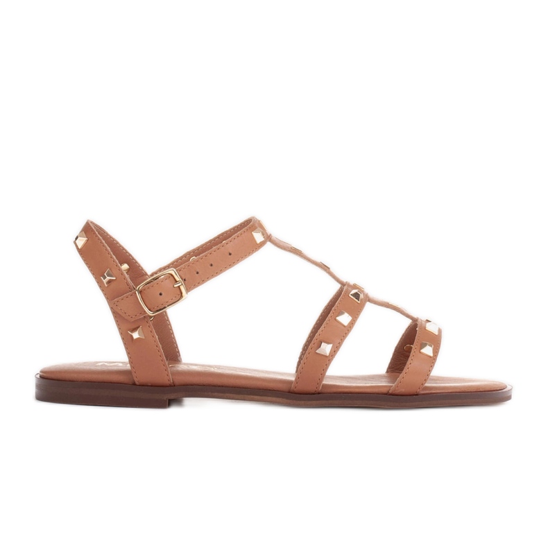 Marco Shoes Sandali in pelle con borchie dorate marrone