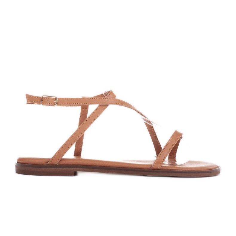 Marco Shoes Sandali in pelle con fondo piatto marrone