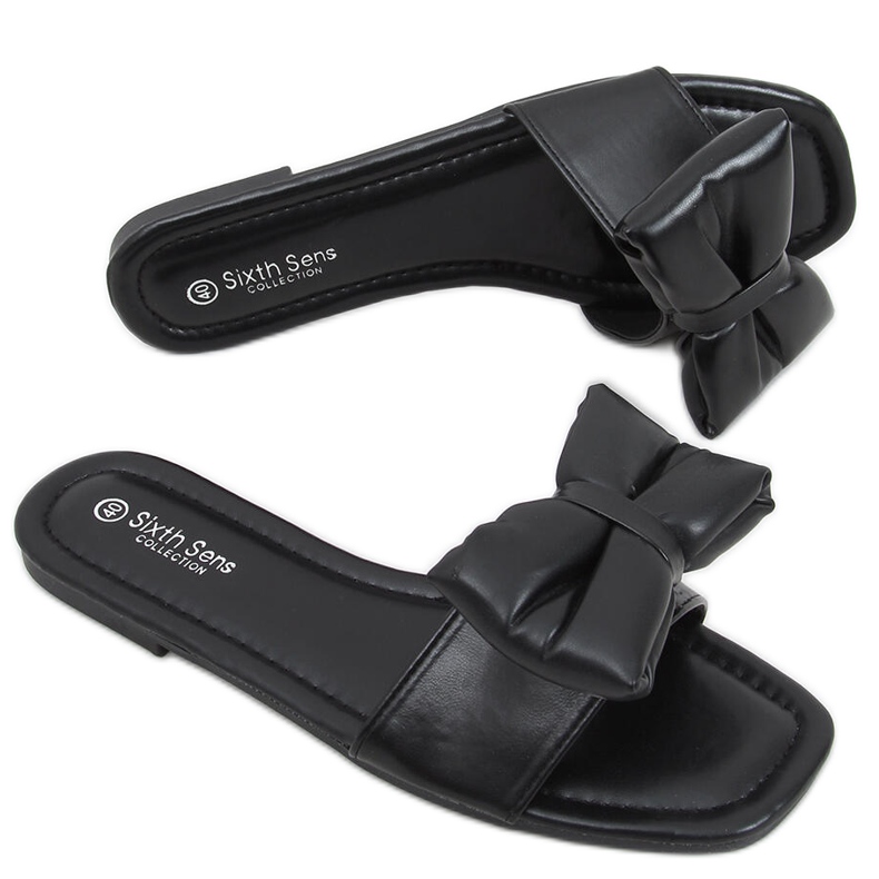 Ciabatte Mili nere con fiocco nero