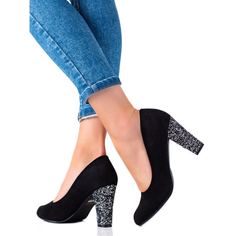Weide Décolleté in camoscio con glitter nero
