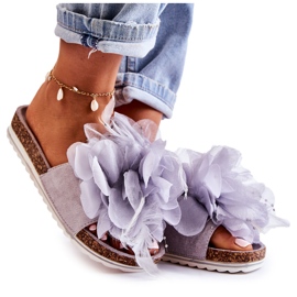 PS1 Ciabatte da donna in pelle scamosciata con fiore decorativo Alimos grigie grigio