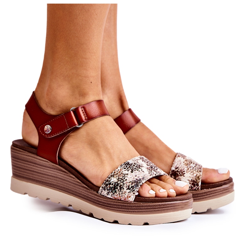 S.Barski Sandali in pelle su zeppa Josella marrone beige