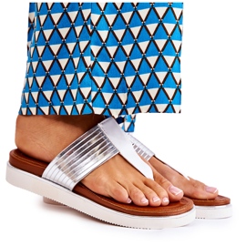 Ciabatte Da Donna Infradito Sulla Piattaforma Bianco e Argento Morissa