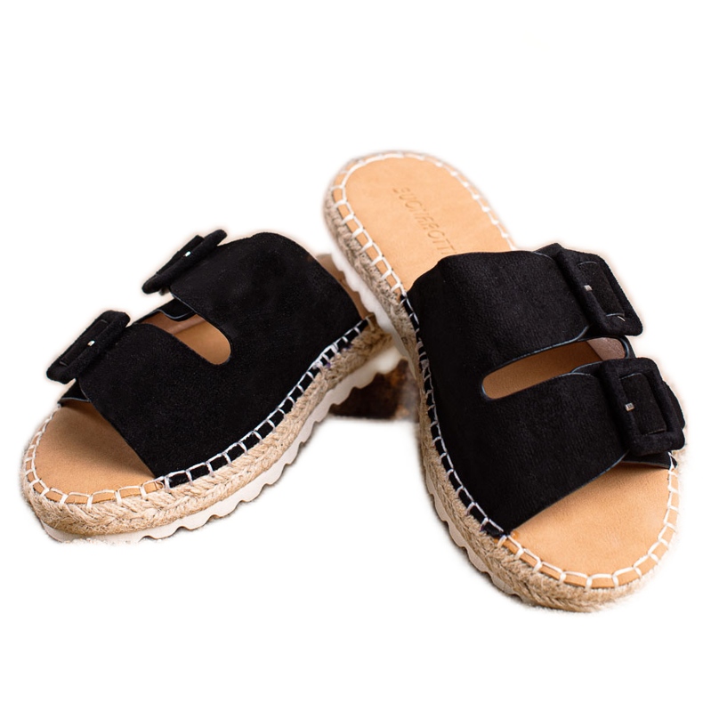 SHELOVET Ciabatte In Pelle Scamosciata Con Fibbie nero