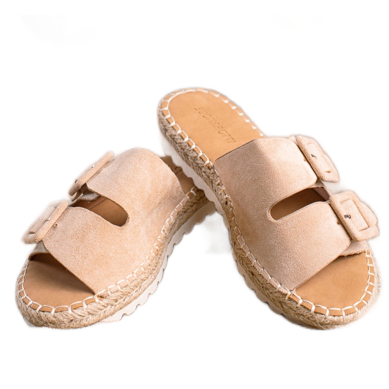 SHELOVET Ciabatte In Pelle Scamosciata Con Fibbie beige