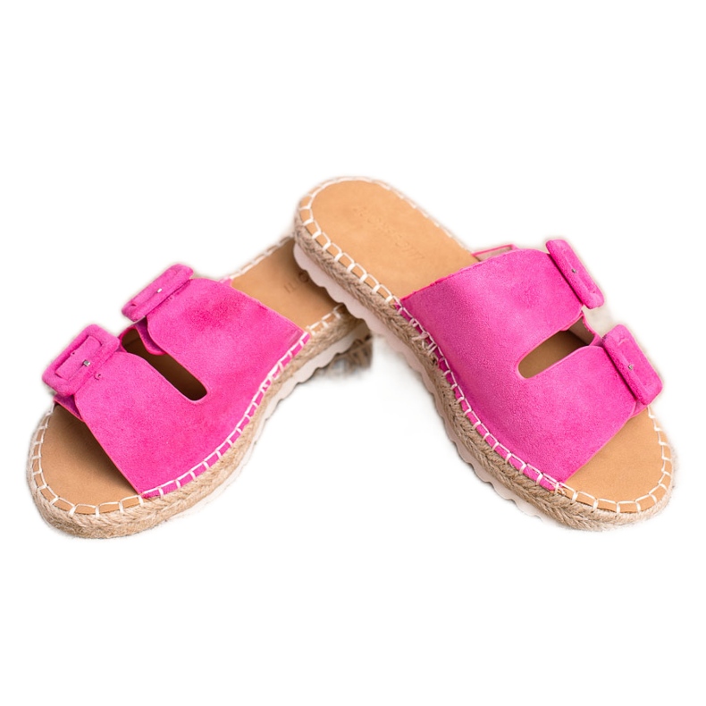 SHELOVET Ciabatte in camoscio con fibbie rosa