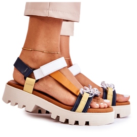 Sandali In Pelle Con Velcro Maciejka L5009-02 Blu Navy-Bianco bianca