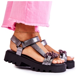 Sandali In Pelle Con Velcro Maciejka L5009-41 Argento Scuro d'argento