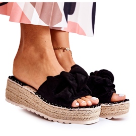 PG2 Pantofole Da Donna Sulla Zeppa Con Un Fiocco Nero Tayla
