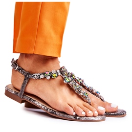 PG2 Sandali Infradito Da Donna Con Cubic Zirconia Grigio Ivanne