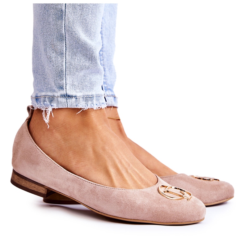 Ballerine Da Donna In Camoscio Con Decoro Nicole 2746 Beige
