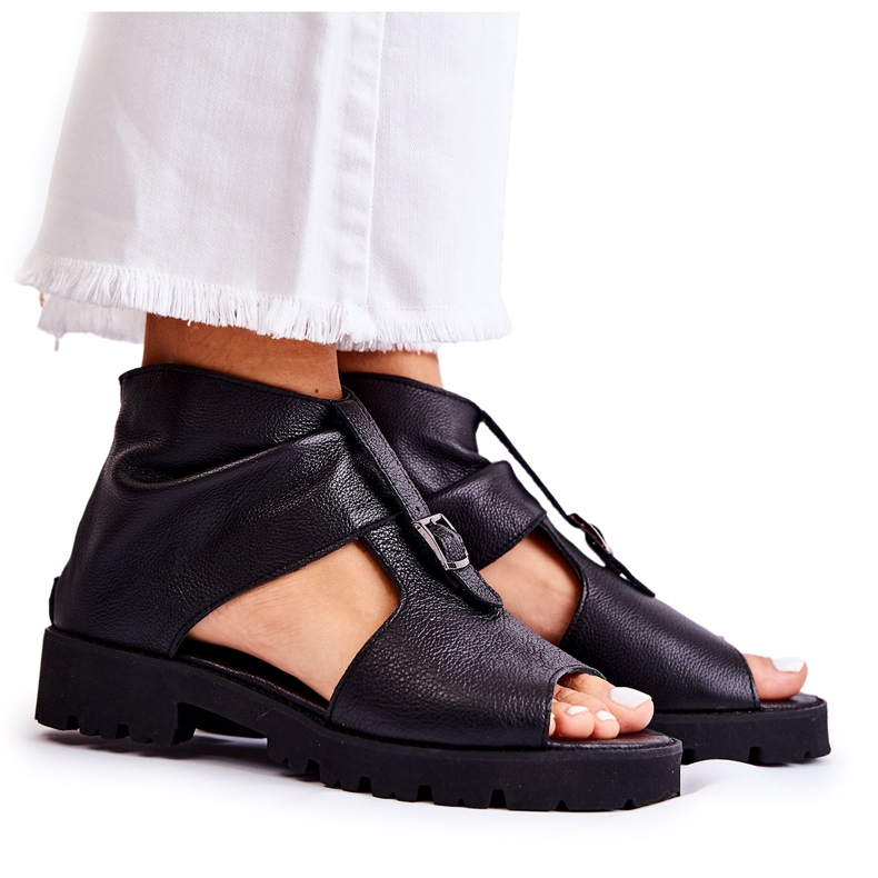 Sandali In Pelle Da Donna Con Cerniera Nicole 2748 Nero