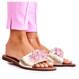 Ciabatte Da Donna In Pelle Con Decoro Dorato Nicole 2726 d'oro