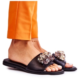 Ciabatte Da Donna In Pelle Con Ornamento Nicole 2726 Nero