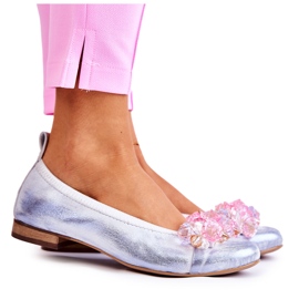 Ballerine da Donna in Pelle Con Cristalli Nicole 2749 Bianco-Blu