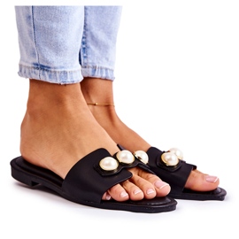 PG1 Ciabatte Tacoma da donna nere con perle decorative nero